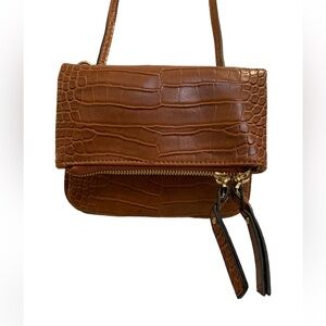 Elegant JustFab Brown Croc-Embossed Crossbody Bag